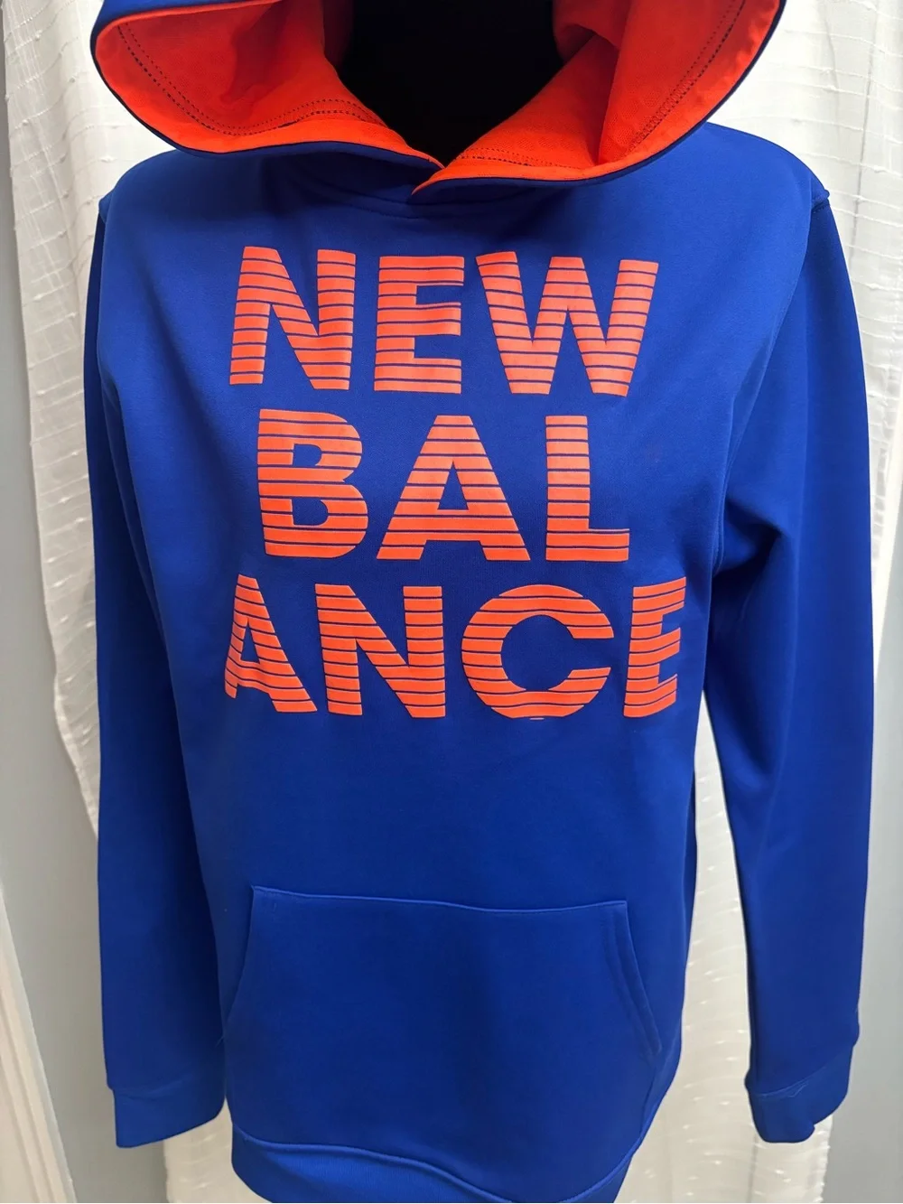 New Balance Youth Royal Blue Crewneck Hoodie with Orange Logo